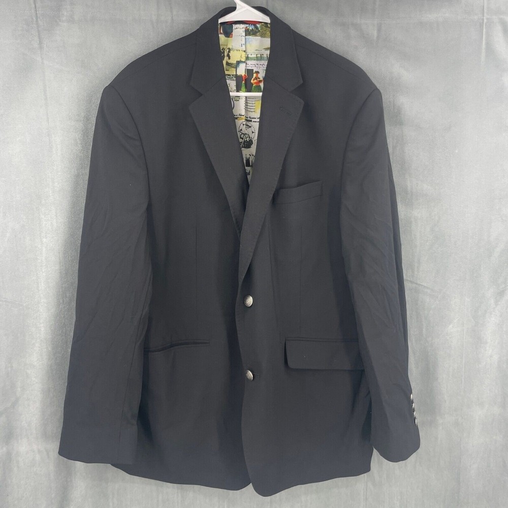 Robert Graham Blazer Coat Mens 42R Black Two Button Collared Wool Blend Work